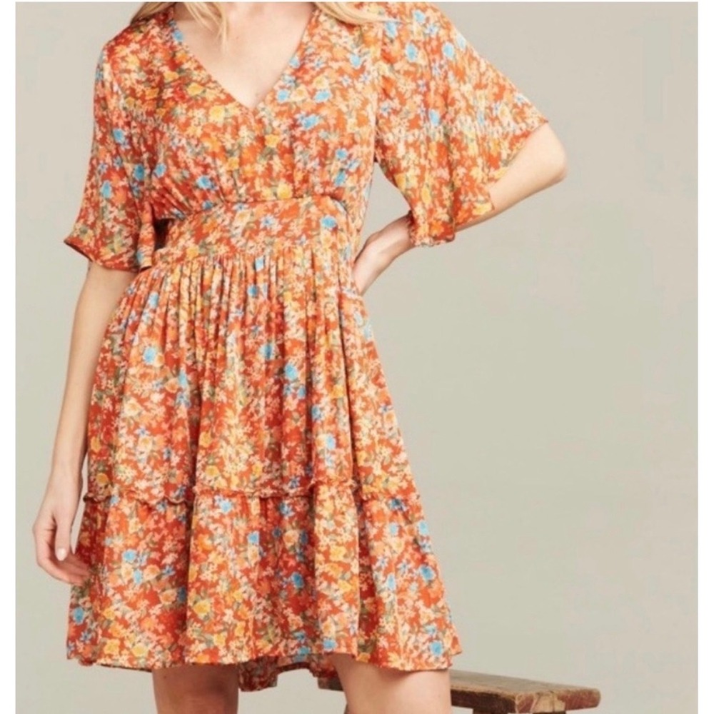 NWT Roller Rabbit Vado Cecilia Dress Red Floral V-Neck Smocked Back Mini XL